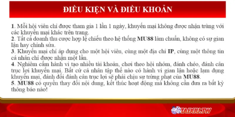 Một vài những điều khoản chung khi tham gia khuyến mãi MU88