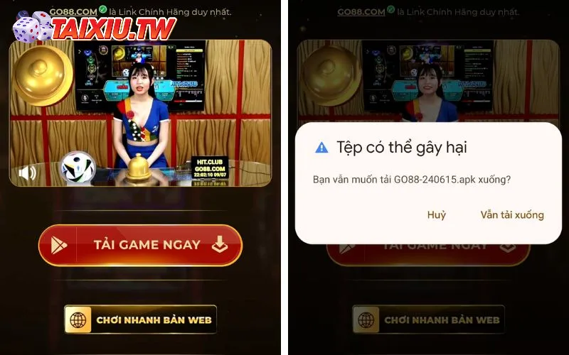 Chọn Vẫn tải xuống để tải app Go88